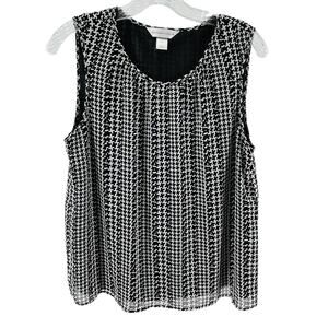 Christopher & Banks Black White Houndstooth Chiffon Sleeveless Career Blouse M